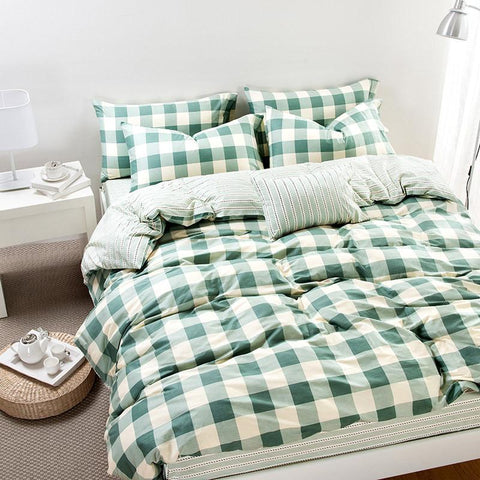 Checke Quilt Cover Bedsheet Set-Home-Shoppy