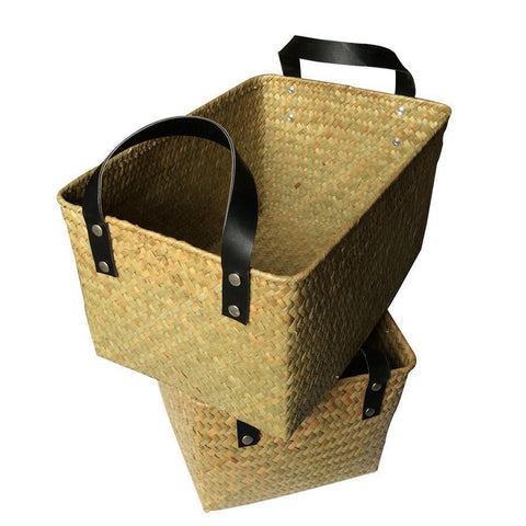 Hand-woven Straw Basket with Handle-Home-Shoppy