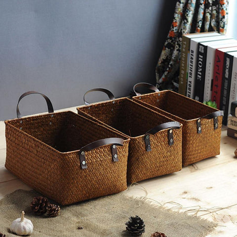 Hand-woven Straw Basket with Handle-Home-Shoppy