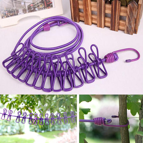 Portable Windproof Clothes Line Rope with Clips-Home-Shoppy