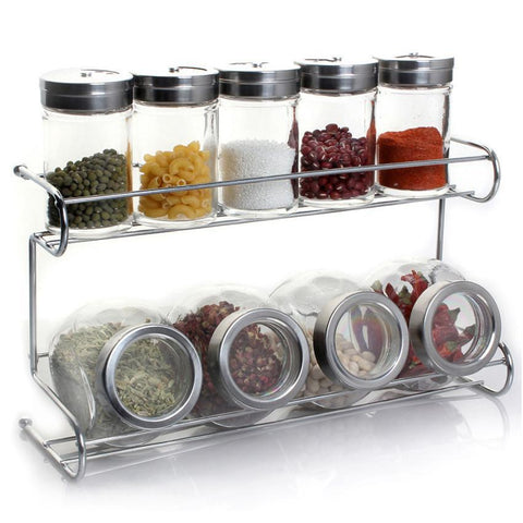 Shoppy 9 piece Glass Canister Spice Jar with 2 tier tray-Home-Shoppy