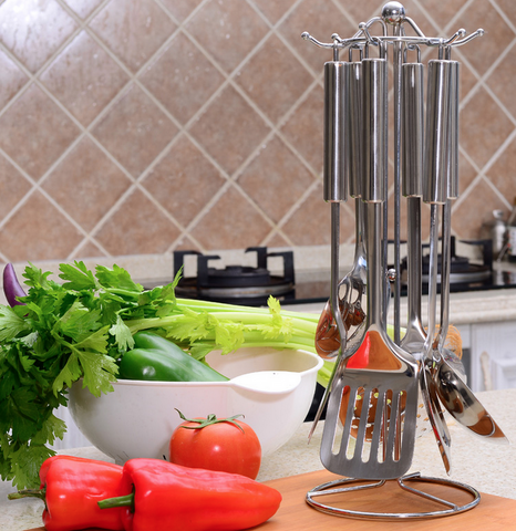 Stainless Steel Kitchen ware with Rack (7pcs)-Home-Shoppy