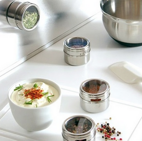 Stainless Steel Magnetic Spice Containers with Rack (7pcs)-Kitchen-Shoppy