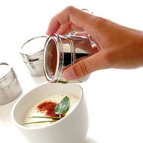 Stainless Steel Magnetic Spice Containers with Rack (7pcs)-Kitchen-Shoppy