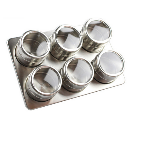 Stainless Steel Magnetic Spice Containers with Rack (7pcs)-Kitchen-Shoppy
