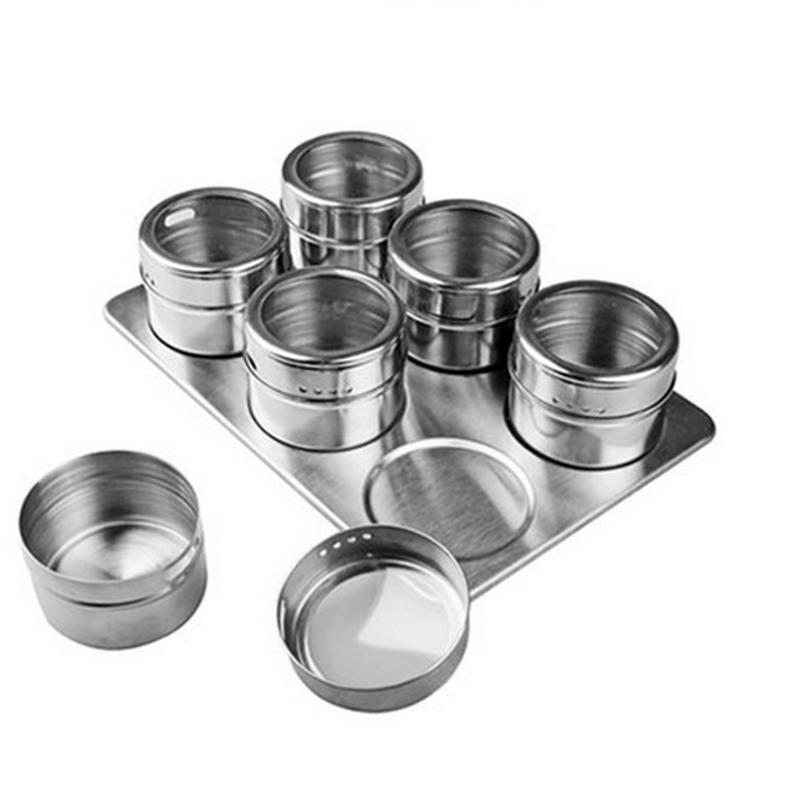 Stainless Steel Magnetic Spice Containers with Rack 7pcs Shoppy