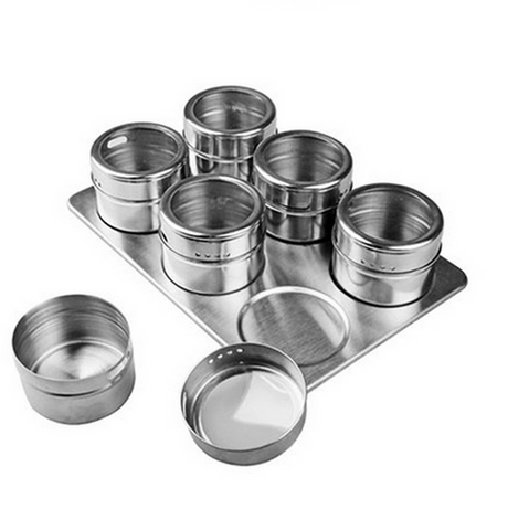 Stainless Steel Magnetic Spice Containers with Rack (7pcs)-Kitchen-Shoppy